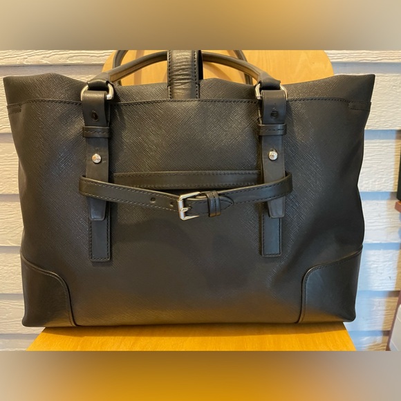 TUMI Black Tote Satchel Bag Double Handle Handbag w Key Lock - Picture 2 of 16